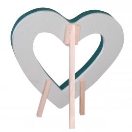Heart open on polystyrene on the wooden stand